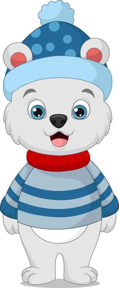 Cute polar bear in winter clothes vector