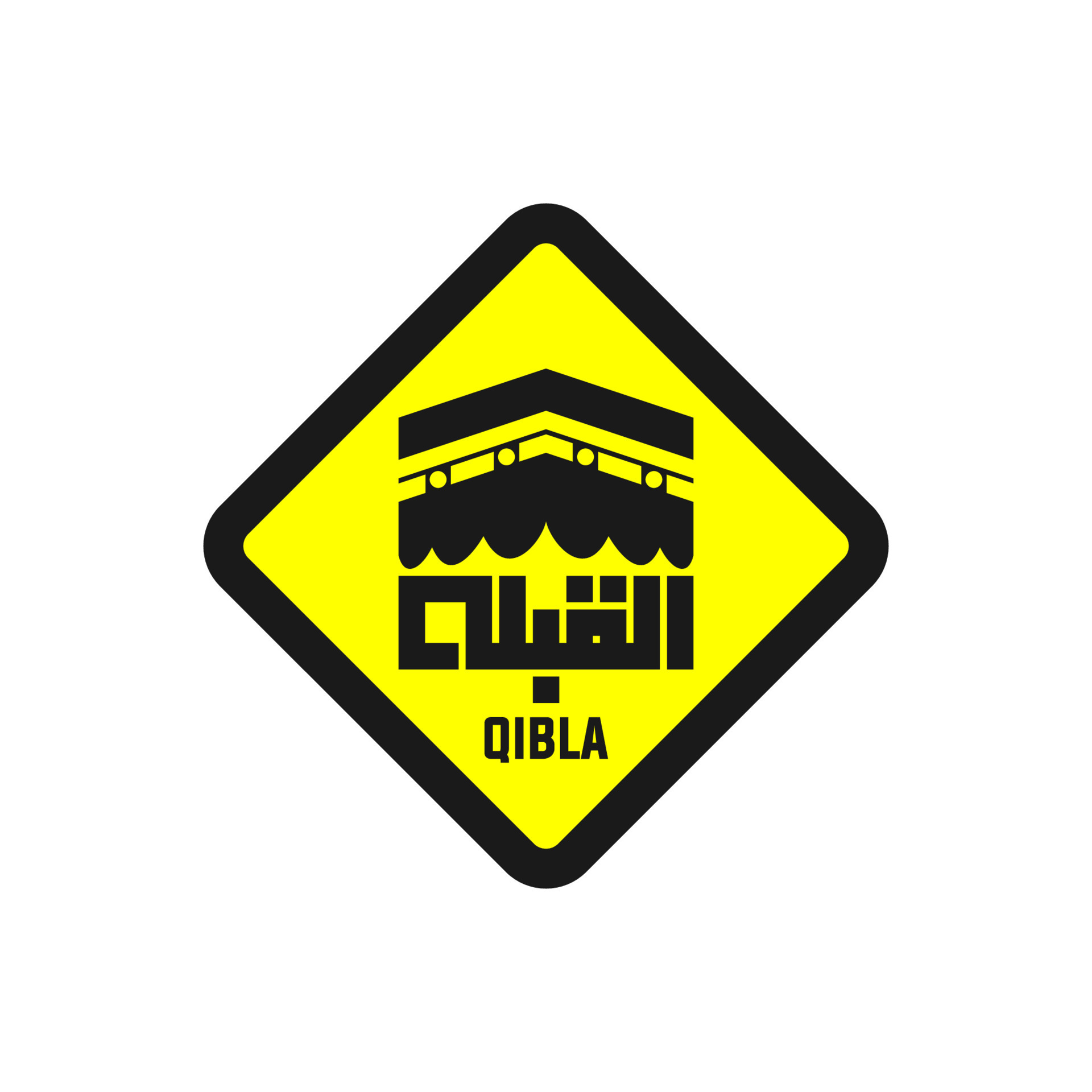 Qibla sign. Qibla icon. Muslim prayer direction. Kaaba direction. Mecca