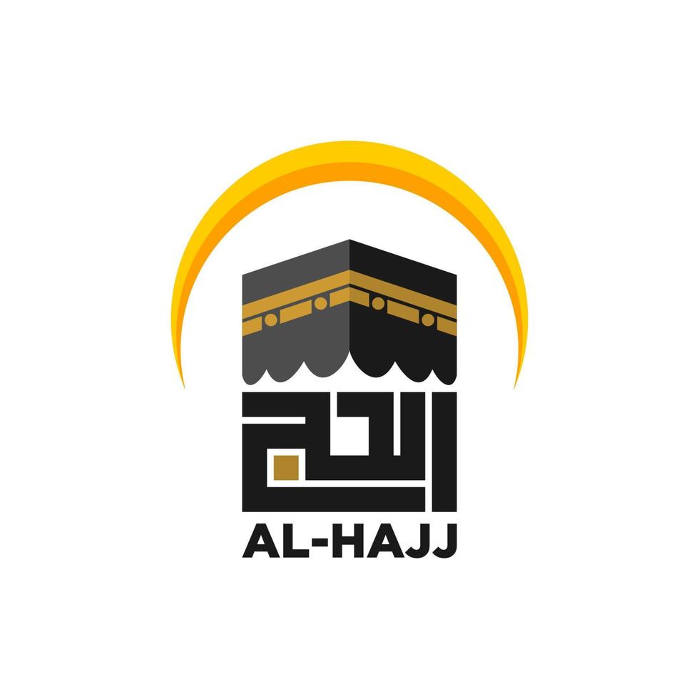 Hajj arabic calligraphy with Kaaba in mecca. Kaaba icon. Kaaba icon for hajj mabrour. Kaaba vector illustration.