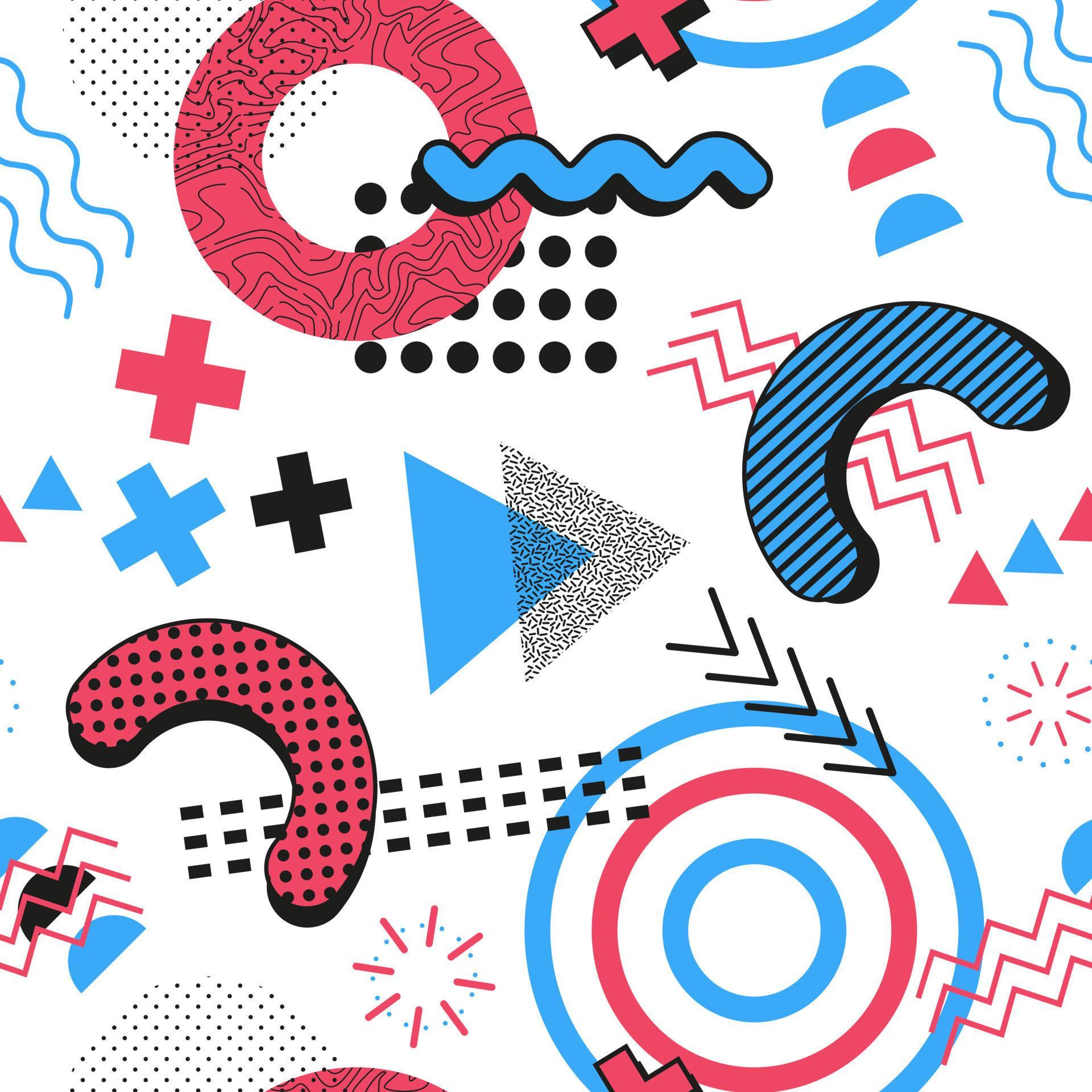 Seamless abstract Pattern. Memphis Elements Texture. Red and blue