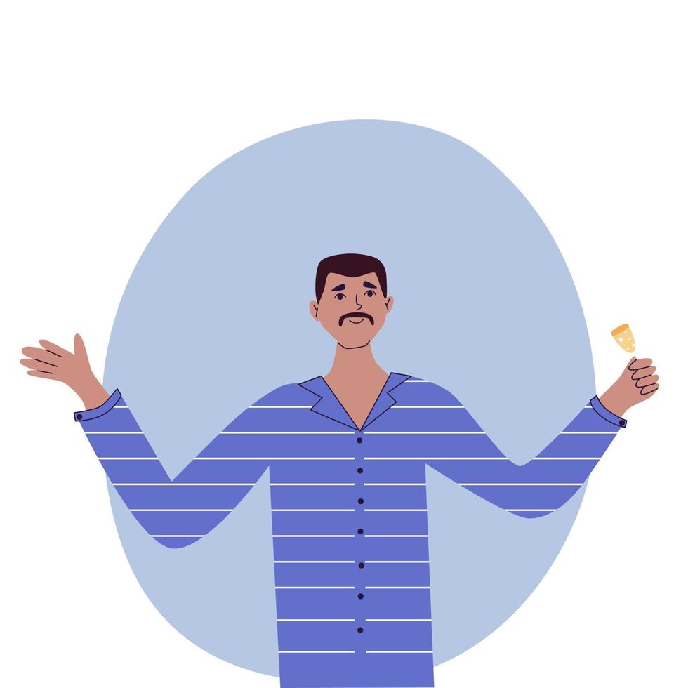 joven feliz en la fiesta de celebración. cumpleaños o nochevieja. ilustración plana vectorial, aislada en un fondo blanco. vector