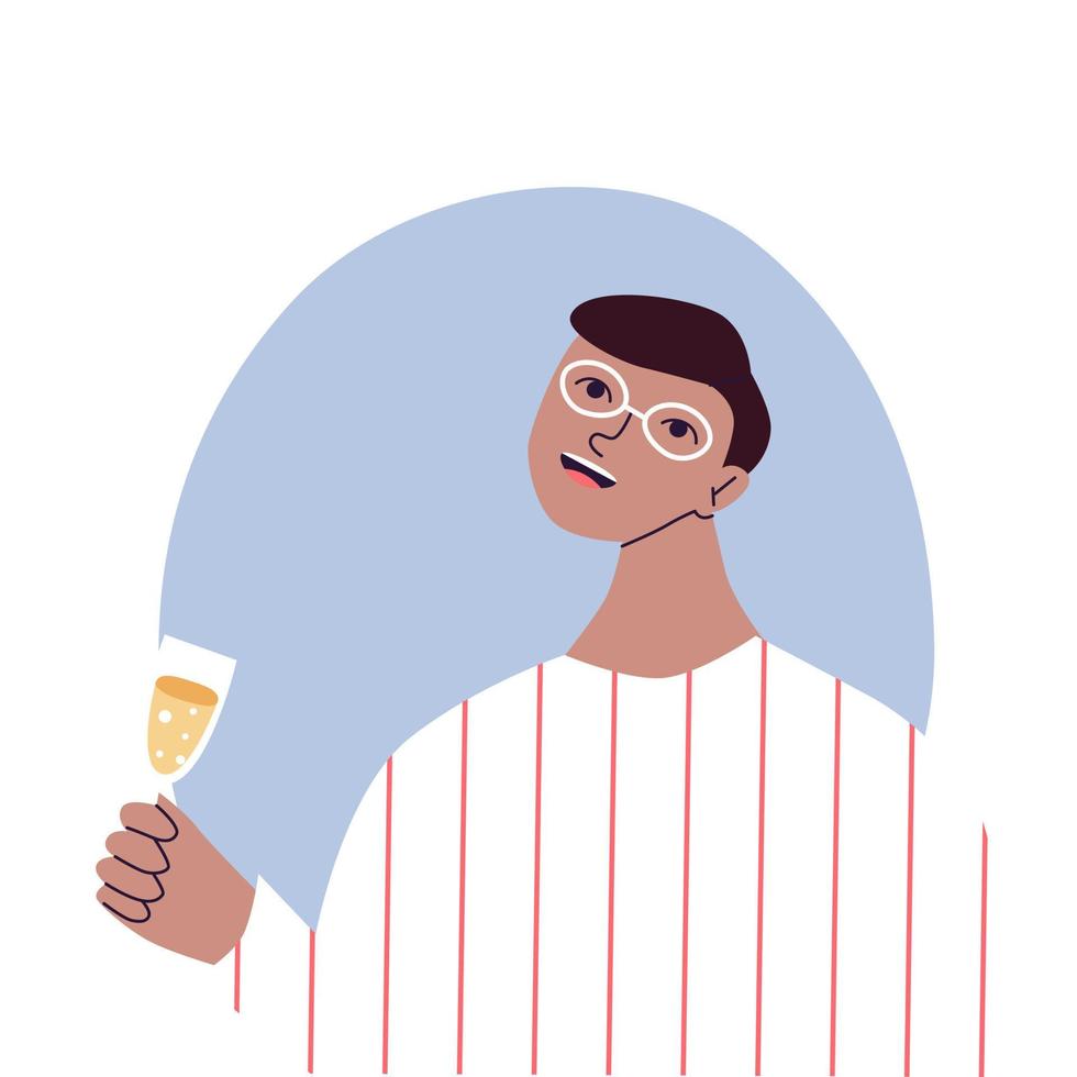 joven feliz en la fiesta de celebración. cumpleaños o nochevieja. ilustración plana vectorial, aislada en un fondo blanco. vector