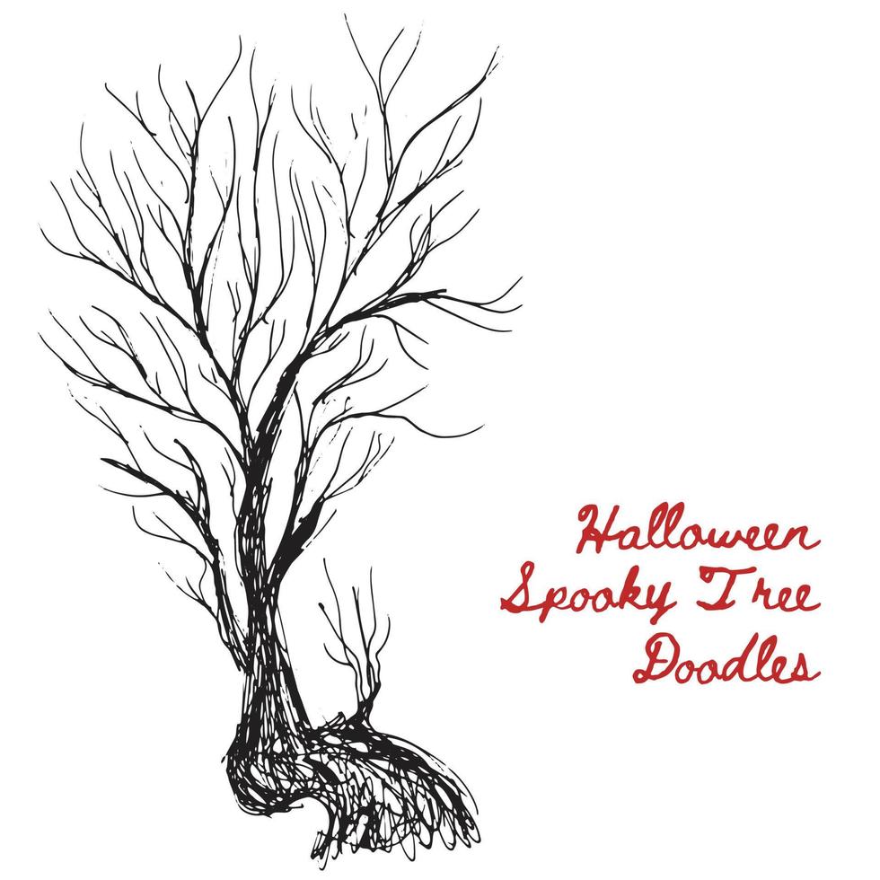 Helloween spooky tree. Hand drawn doodles. vector