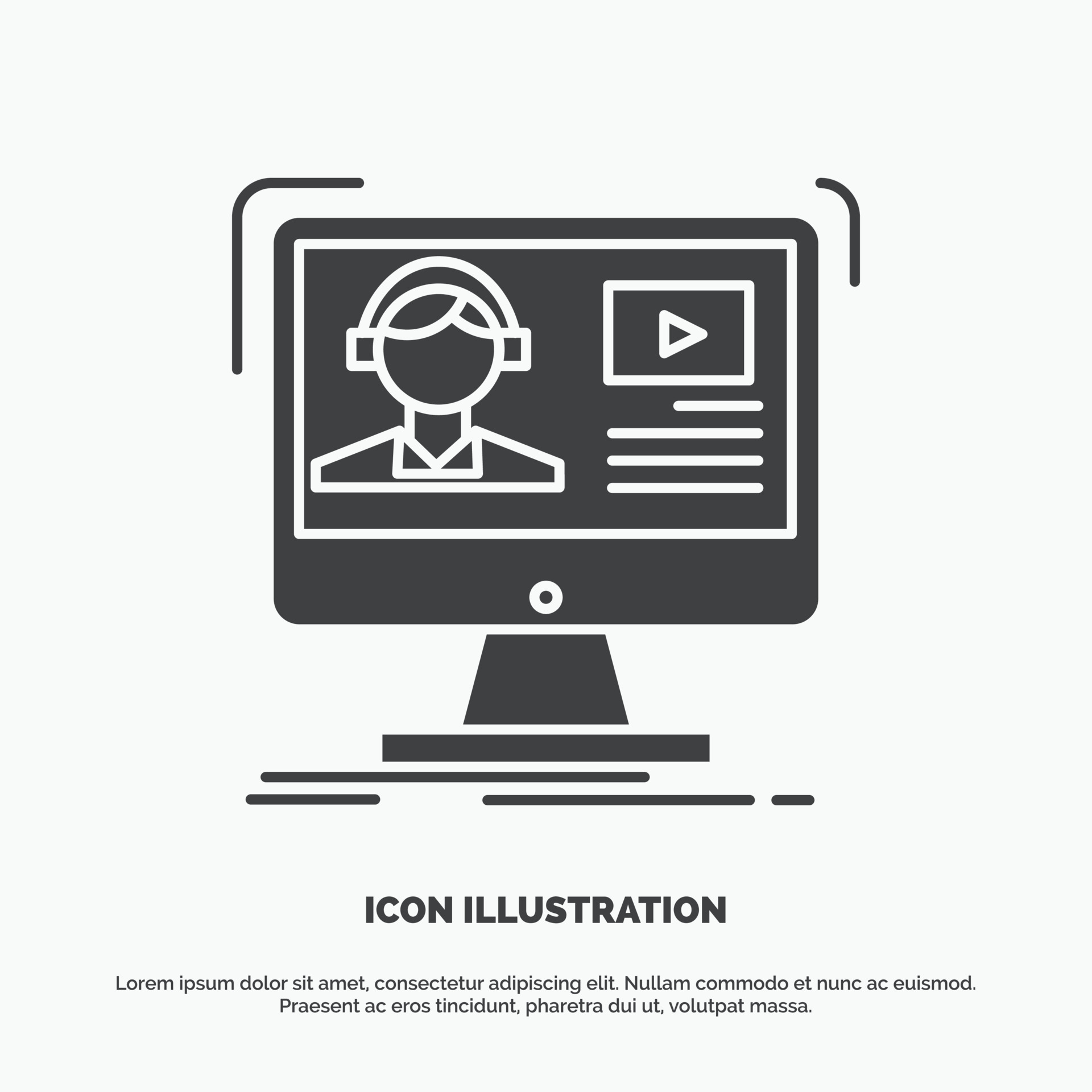 tutorials. video. media. online. education Icon. glyph vector gray