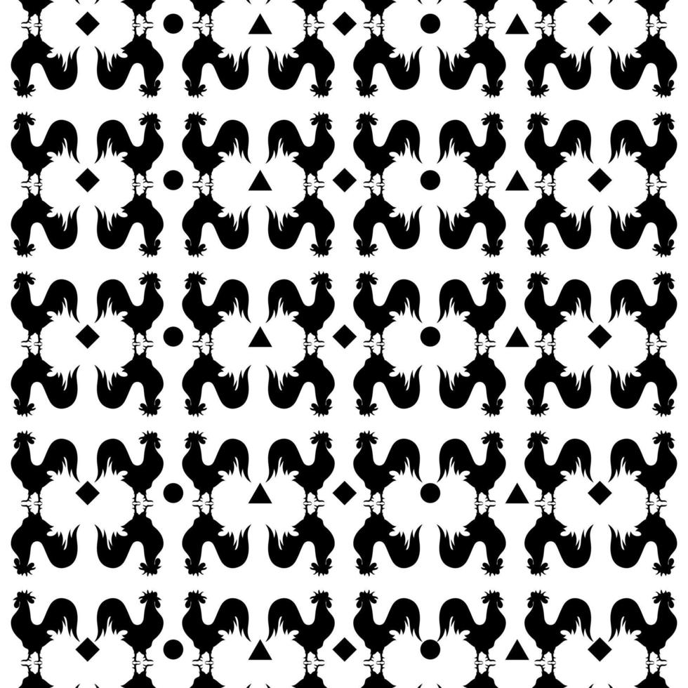 black and white pattern with rooster vector