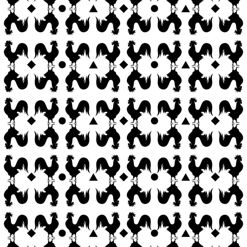 black and white pattern with rooster vector