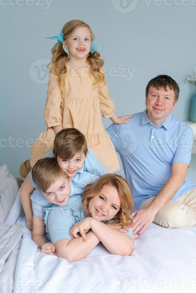 Portrait enjoying happy smile love caucasian family father and mother, parents photo