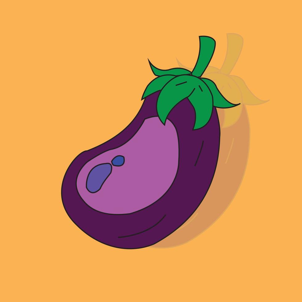 vector purple eggplant on isolated orange background