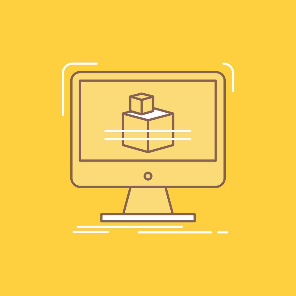 3d. cube. dimensional. modelling. sketch Flat Line Filled Icon. Beautiful Logo button over yellow background for UI and UX. website or mobile application vector