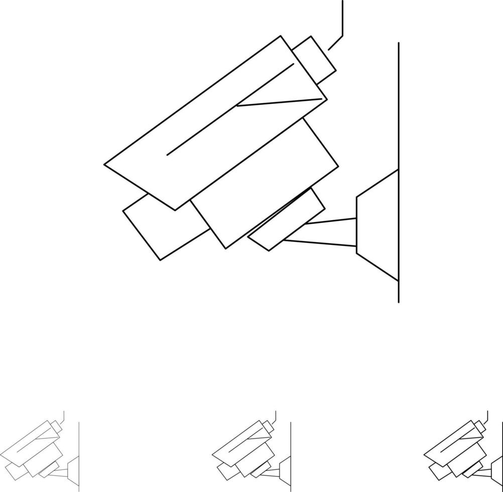 conjunto de iconos de línea negra en negrita y delgada de vigilancia de seguridad cctv de cámara vector
