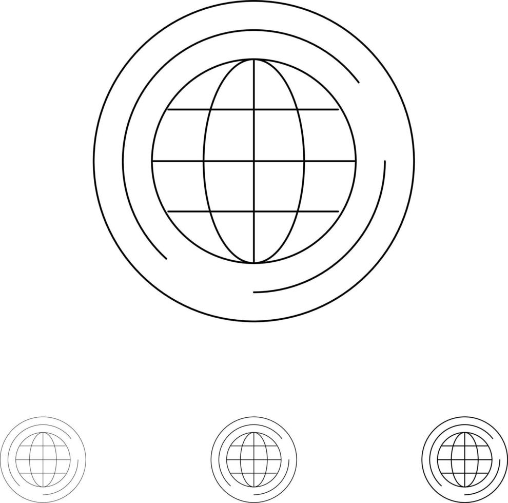 World Globe Big Think Bold and thin black line icon set vector
