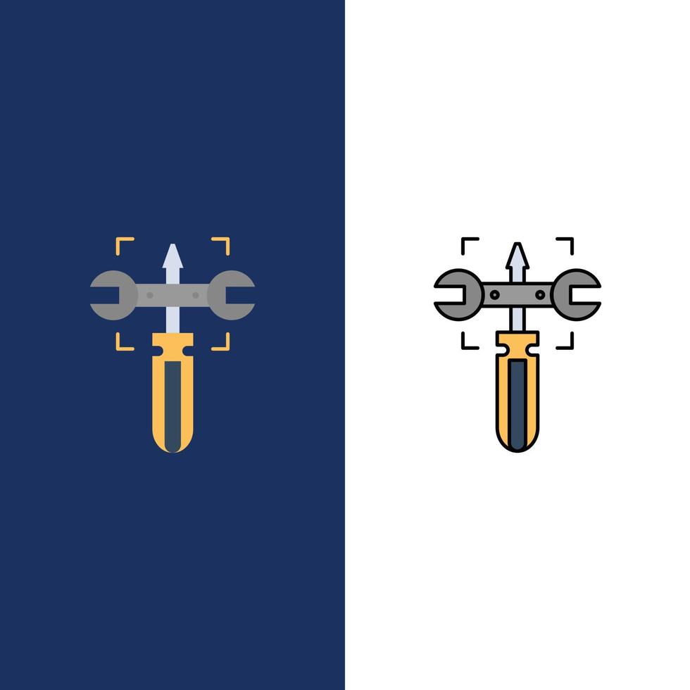 Setting Gear Wrench Screw  Icons Flat and Line Filled Icon Set Vector Blue Background