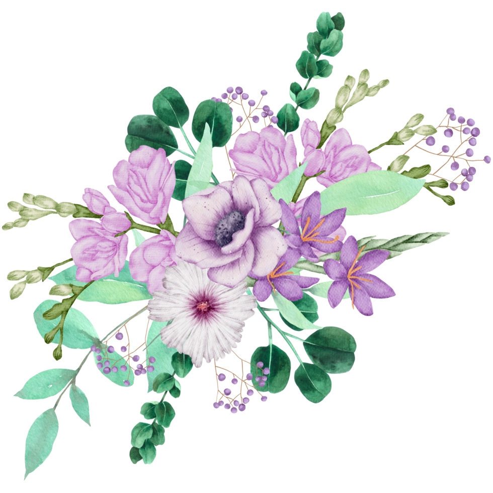 acuarela violeta floral botánico png