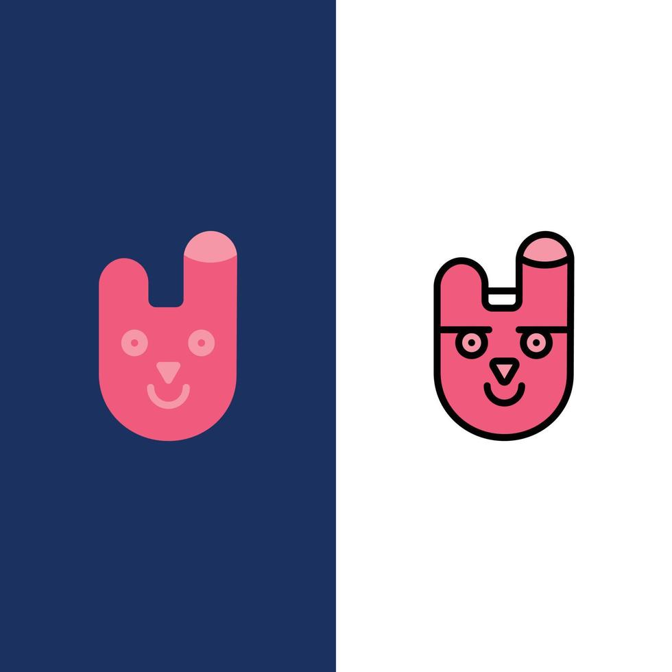 Animal Bunny Face Rabbit  Icons Flat and Line Filled Icon Set Vector Blue Background