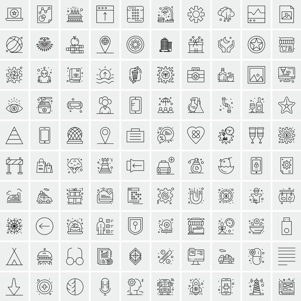 paquete de 100 iconos de líneas universales para móviles y web vector