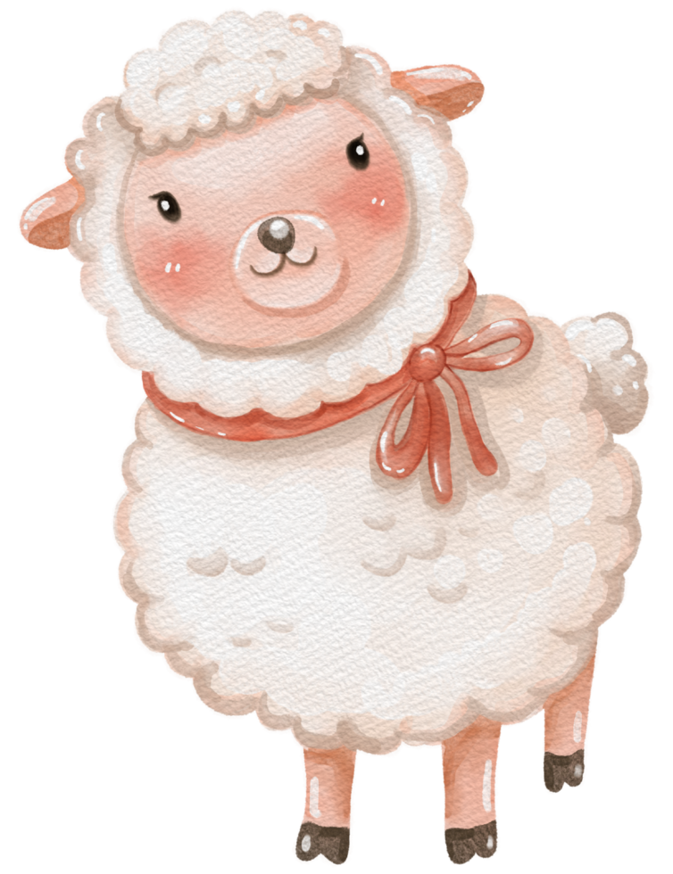 Cute sheep animal character watercolor png