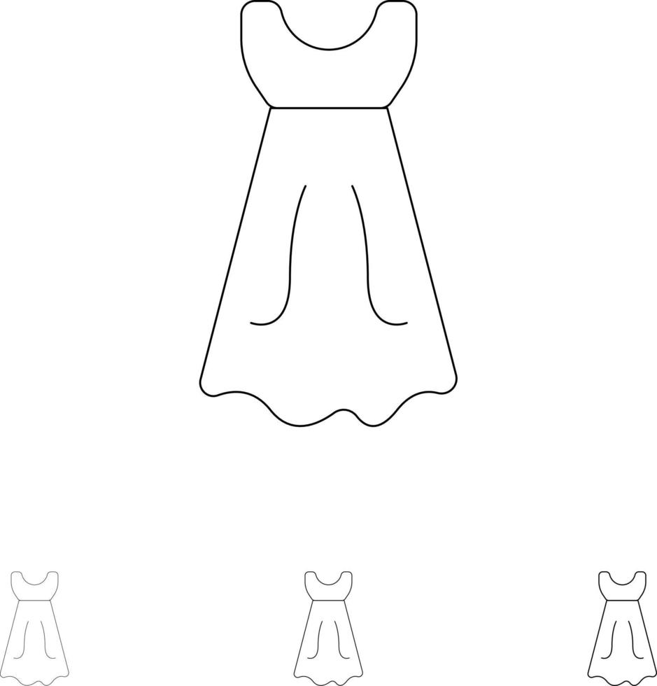 Dress Girl Wedding Bold and thin black line icon set vector