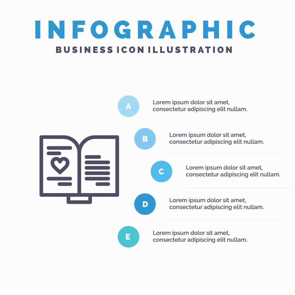 Book Love Heart Wedding Line icon with 5 steps presentation infographics Background vector