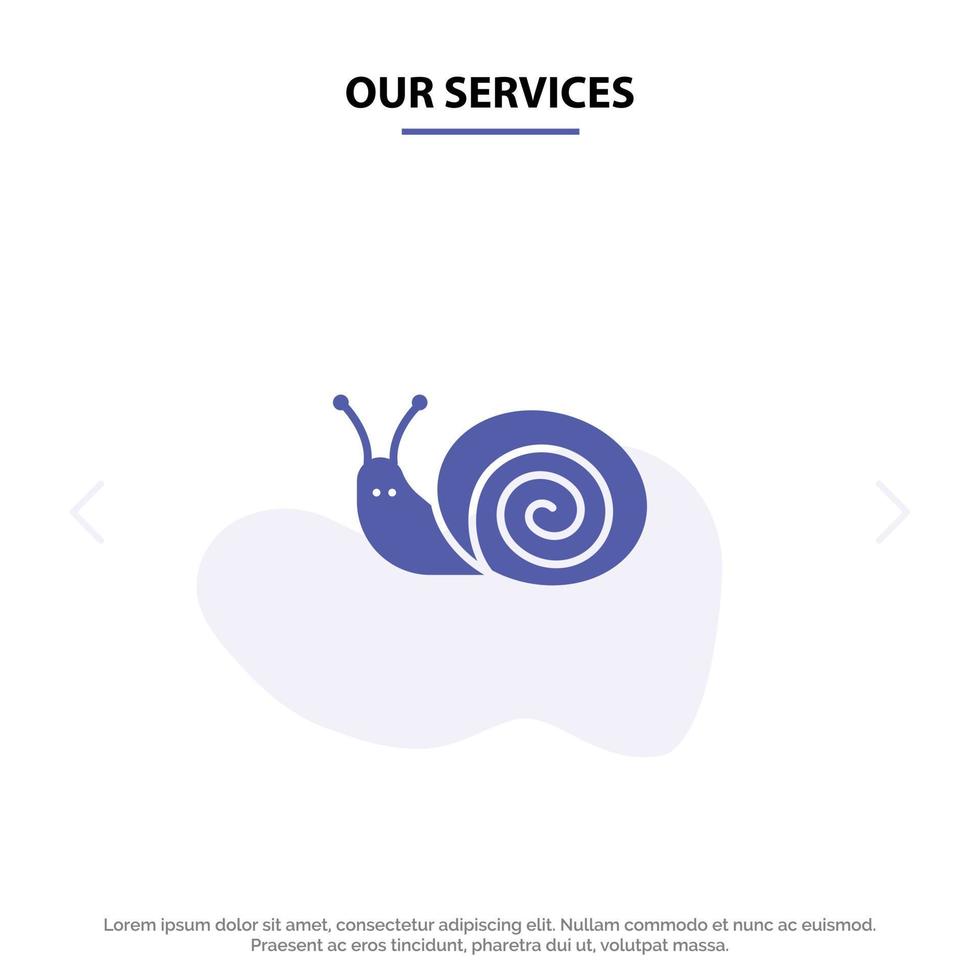 nuestros servicios error caracol de pascua primavera icono de glifo sólido plantilla de tarjeta web vector