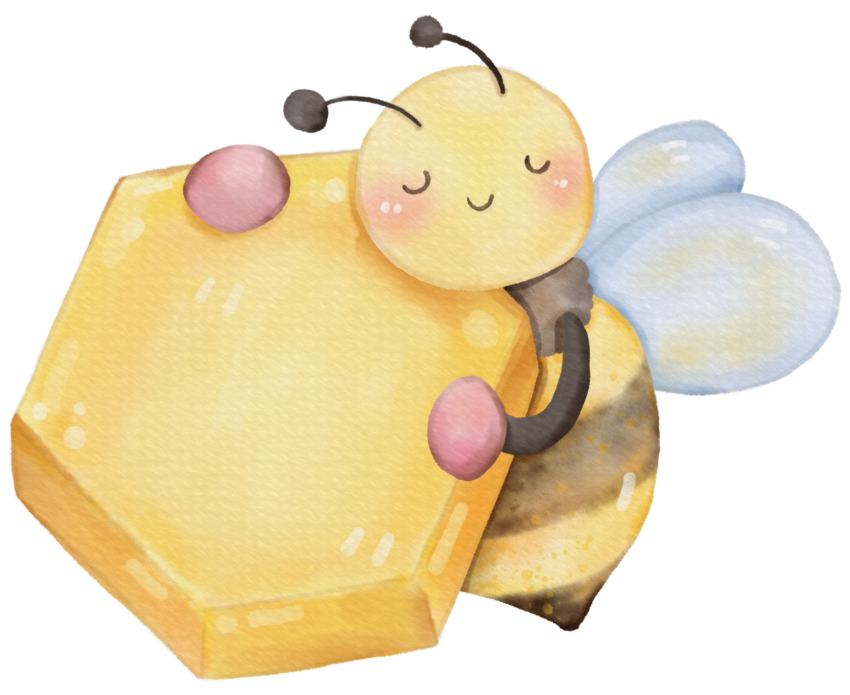 Cute bee animal character watercolor png