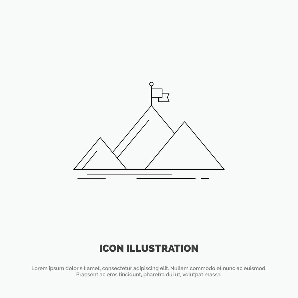 Success Mountain Peak Flag  Line Icon Vector