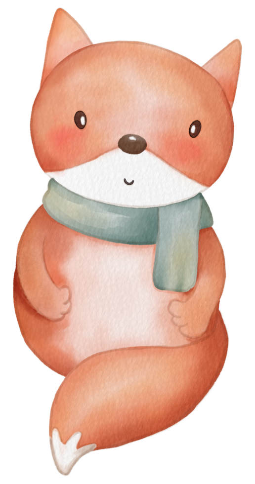 Cute fox animal character watercolor png