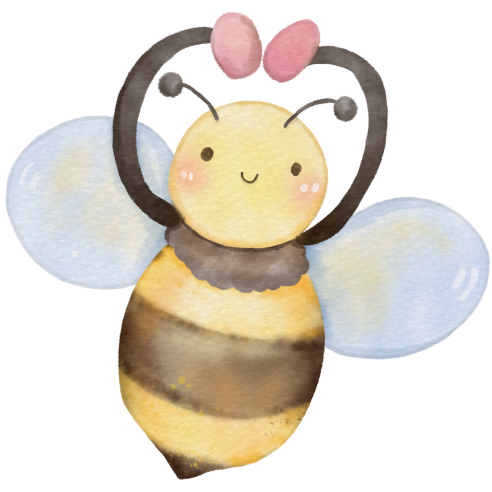 Cute bee animal character watercolor png