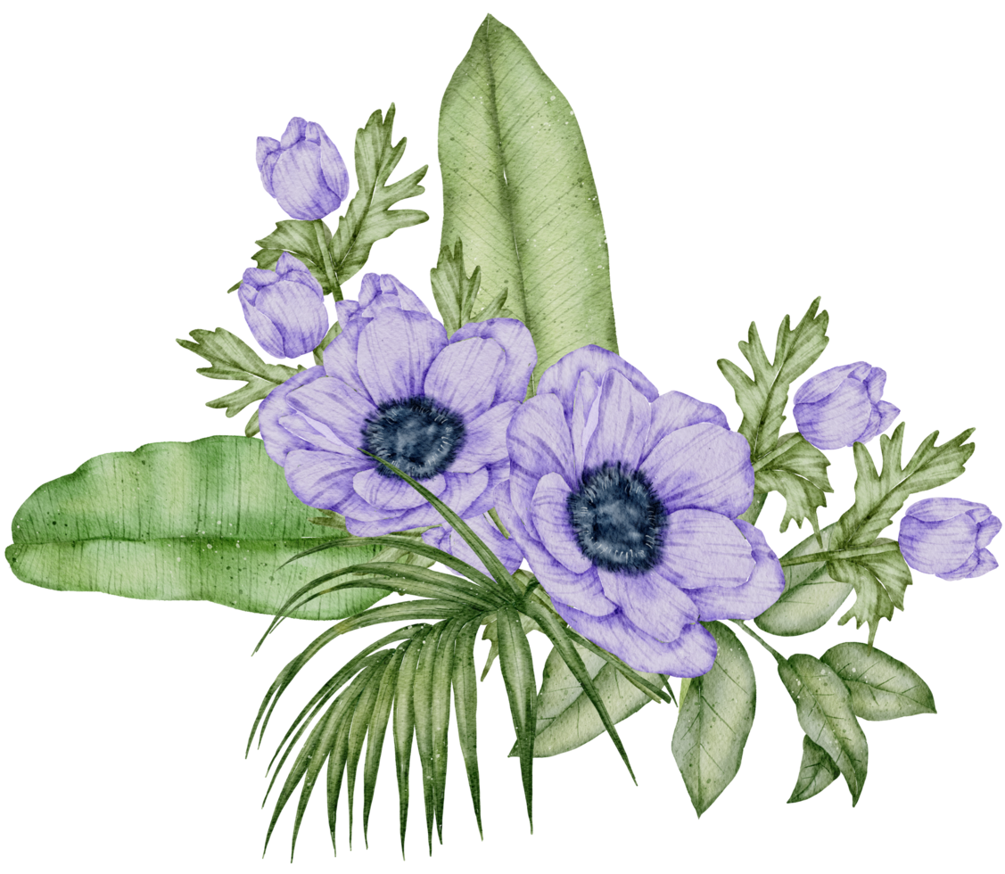 aquarela violeta floral botânico png