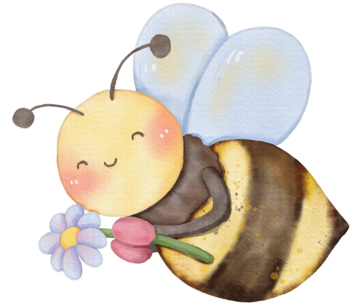 Cute bee animal character watercolor png