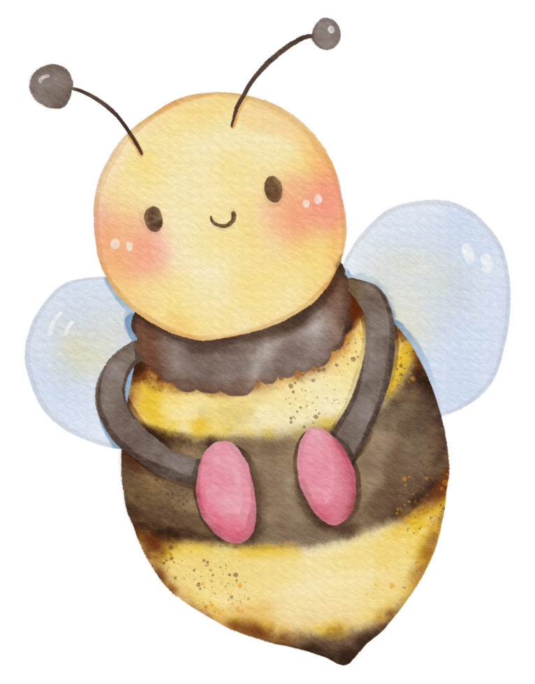 Cute bee animal character watercolor png