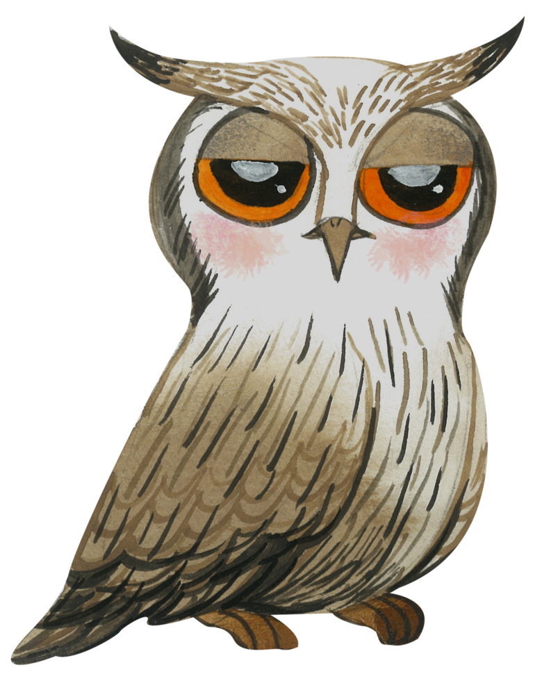 Cute owl animal character watercolor png