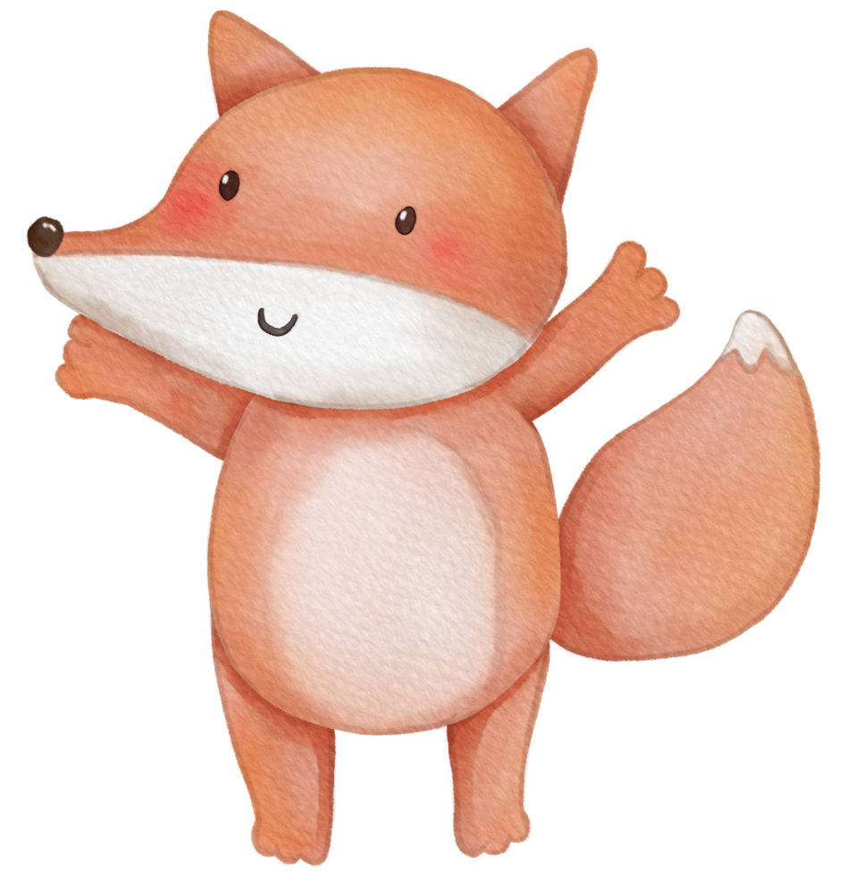 Cute fox animal character watercolor png