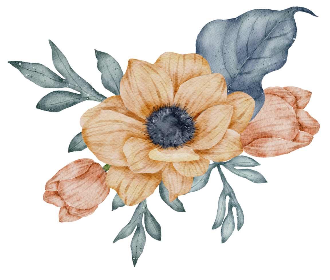 aquarela laranja floral botânico png