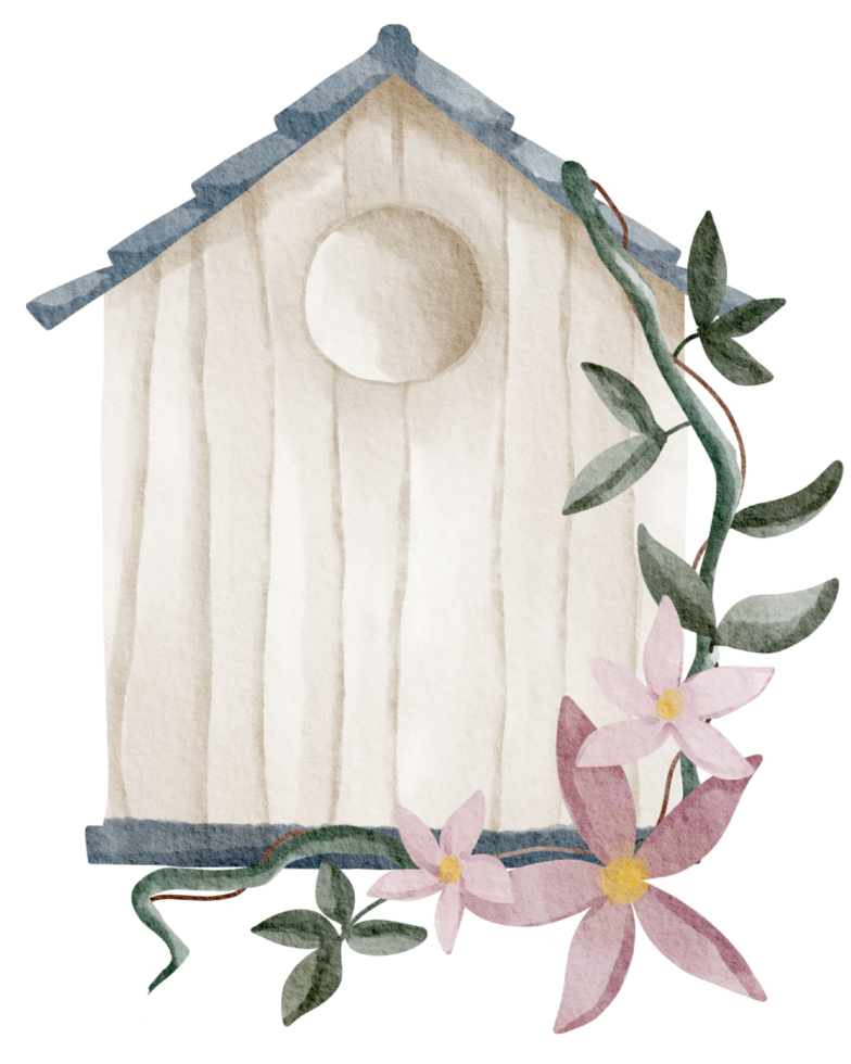 Birdhouse watercolor hand painted png