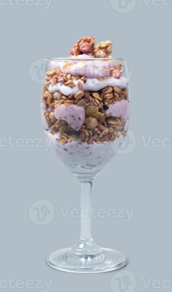 homemade ice cream nut and strawberry in transparent glass front view photo