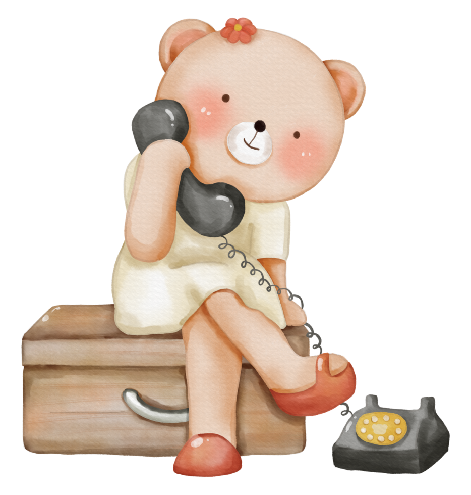 Cute bear animal character watercolor png