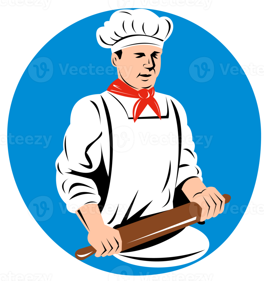 chef cuisinier boulanger tenant pétrissage rouleau à pâtisserie png