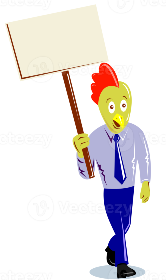 rooster chicken office worker protesting placard sign png