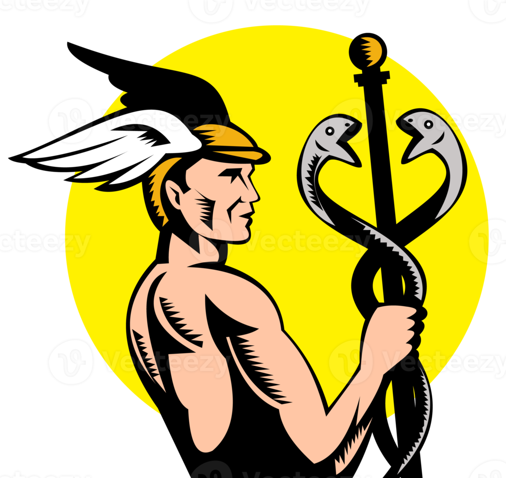 Hermes or mercury holding a caduceus png