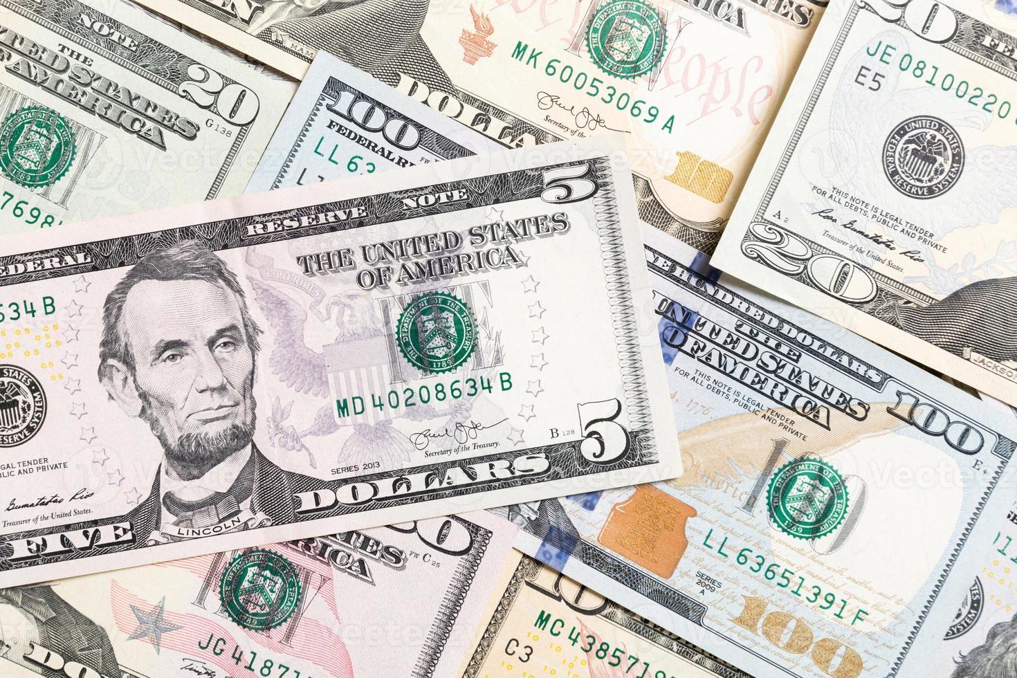 Background with money american hundred dollar bills, horizontal. Top view of business concept on background with copy space photo