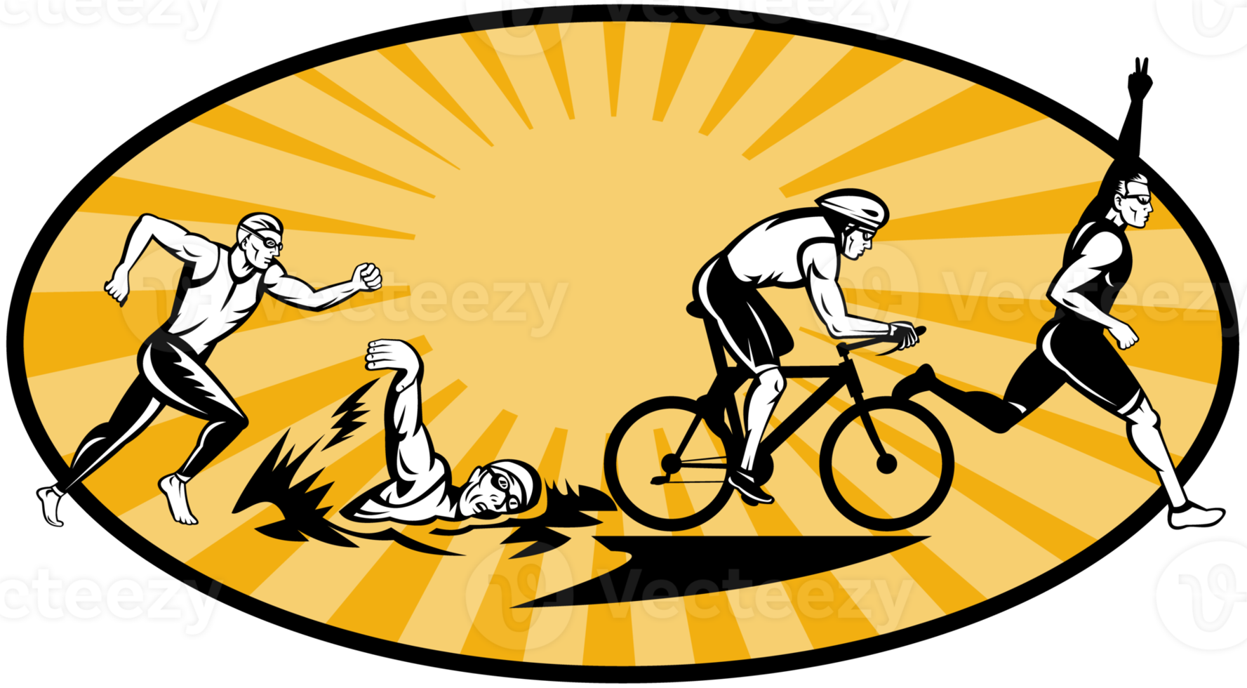 Triathlon athlete swim bike and run competition png