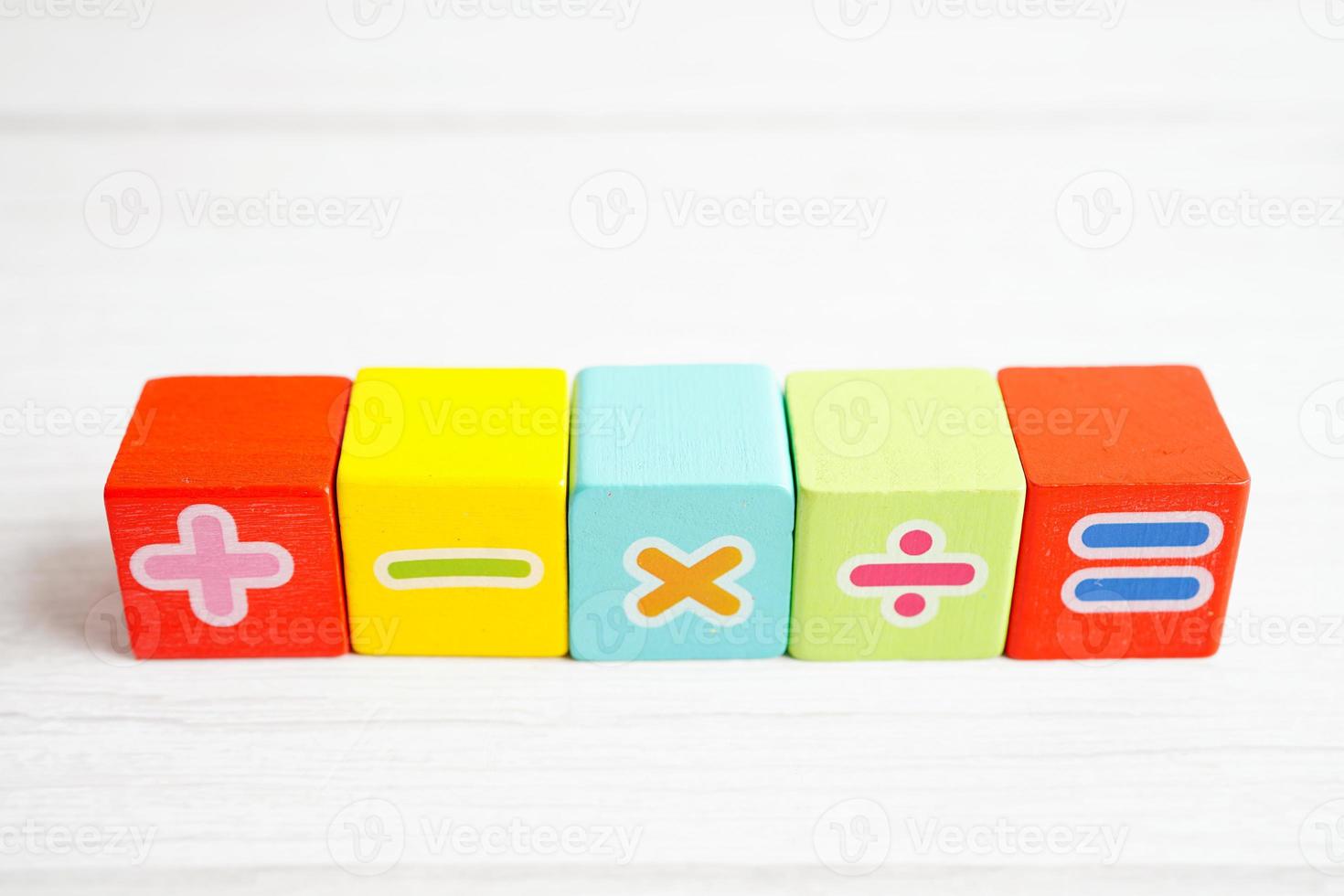 Number wood block cubes for learning Mathematic, education math concept. photo