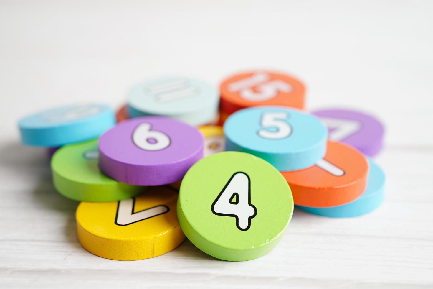 Number wood block cubes for learning Mathematic, education math concept. photo
