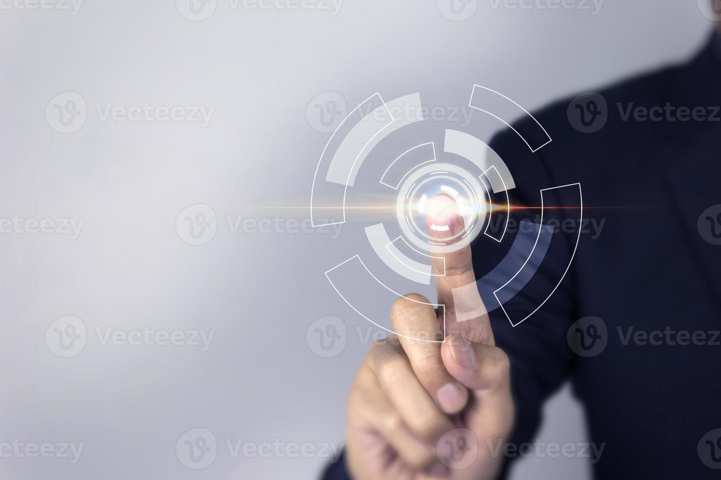 Smart Businessman touching touching screen by finger, finger touching 