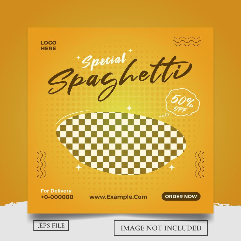 Food Social Media Banner Post Template Design For Spaghetti Menu vector