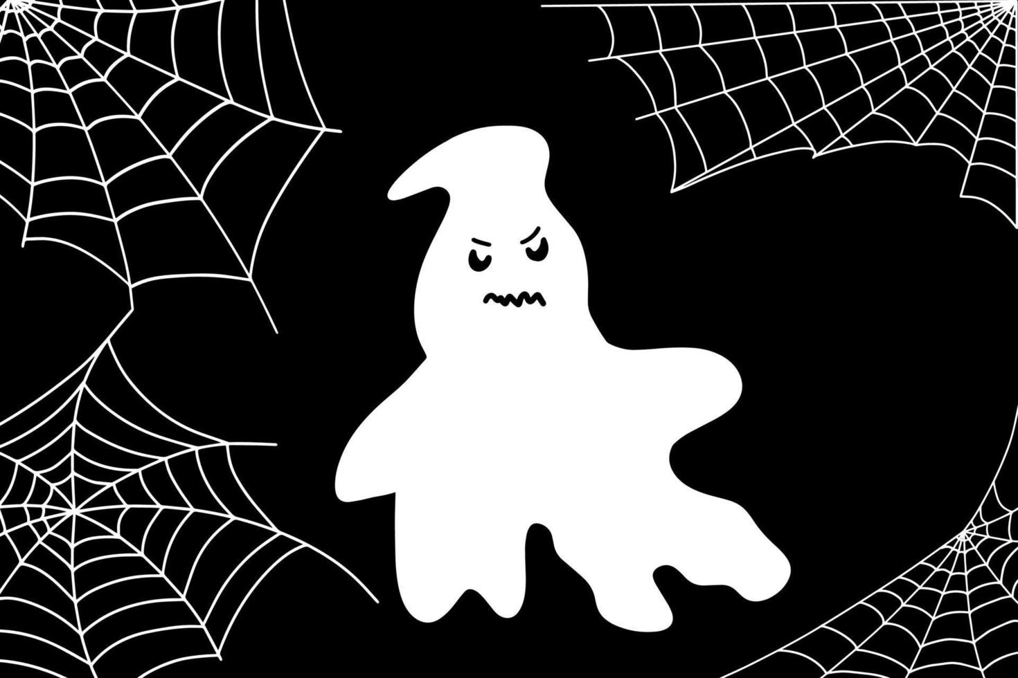 Spider web set isolated on dark background. Creepy Halloween web. Halloween white ghost party element vector illustration. Ghost vector with a scary face.