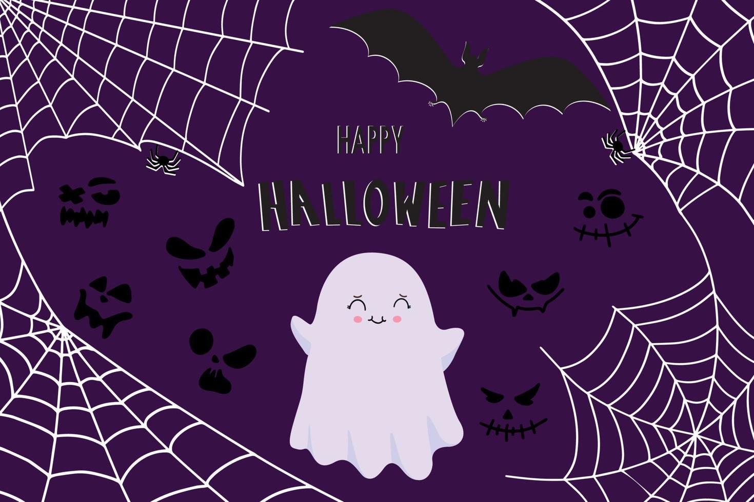 Flying ghost ghost Boo. Happy Halloween. The white ghost. Flat design. Vector illustration.