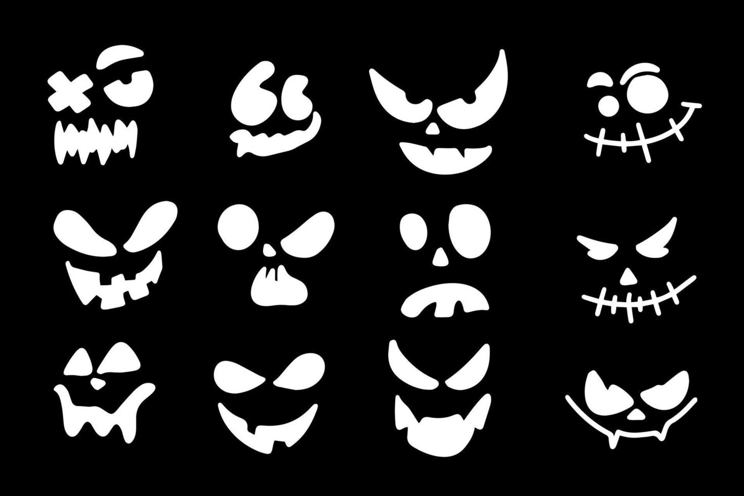 Halloween face silhouette sticker. Scary halloween pumpkins, icon set, vector illustration