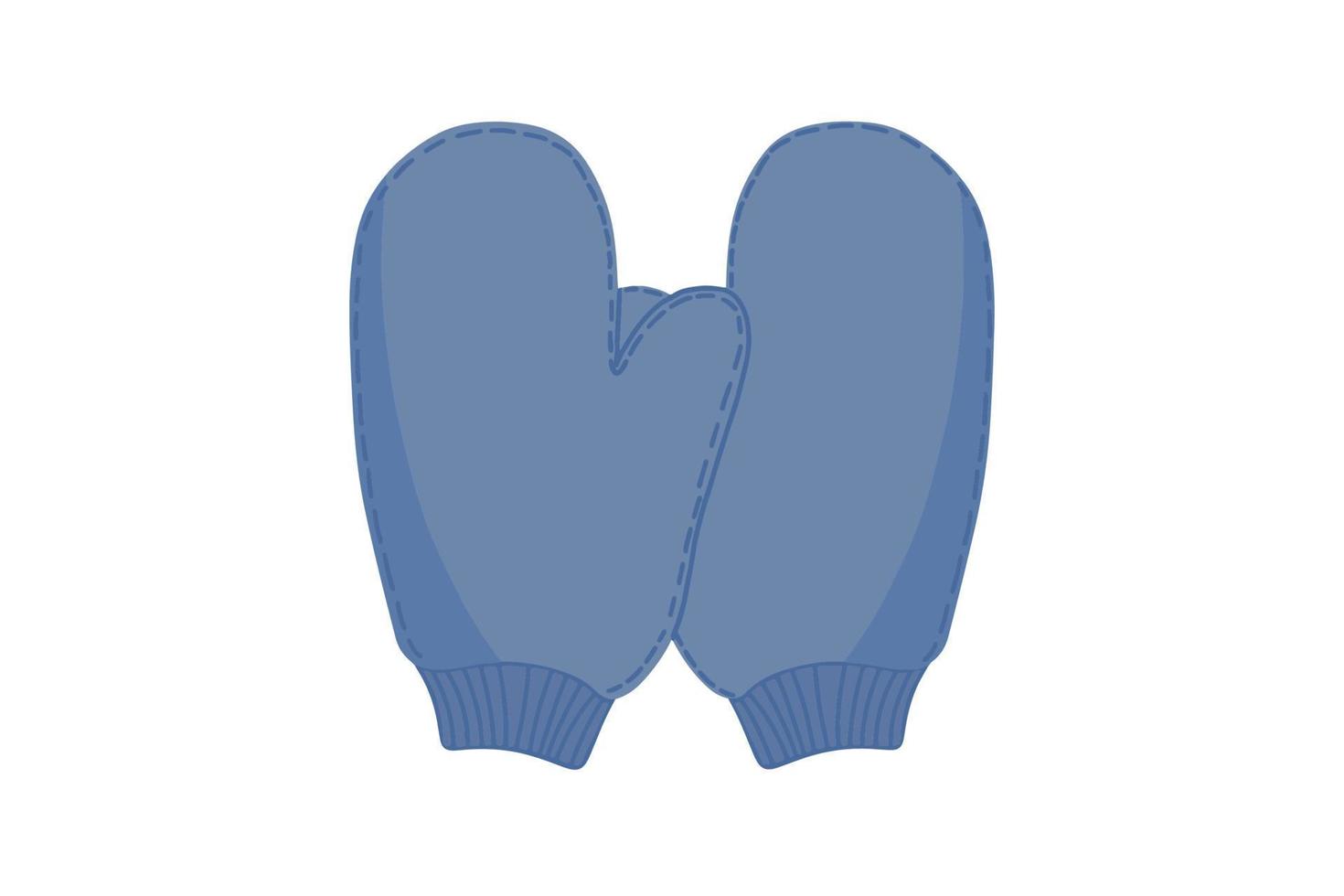 Blue knitted flat mittens. Isolated vector