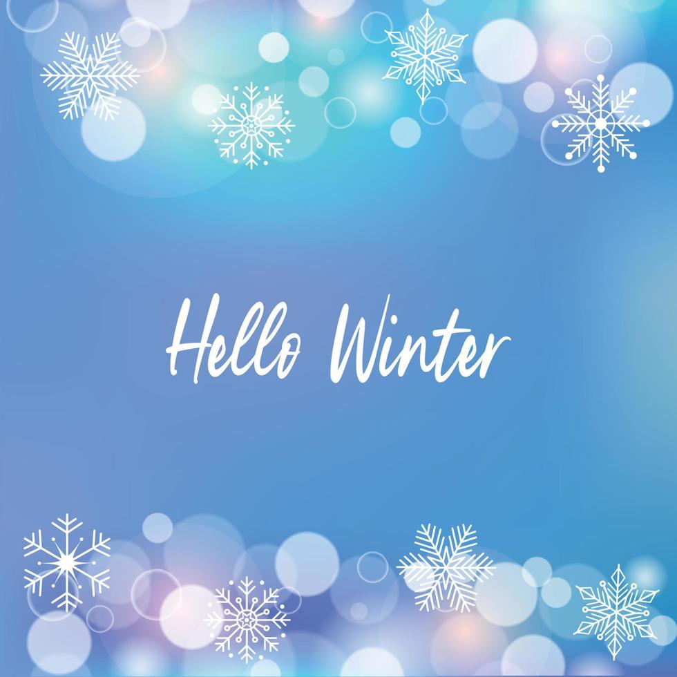 Bright colorful sky background with white snowflakes and hello winter lettering vector